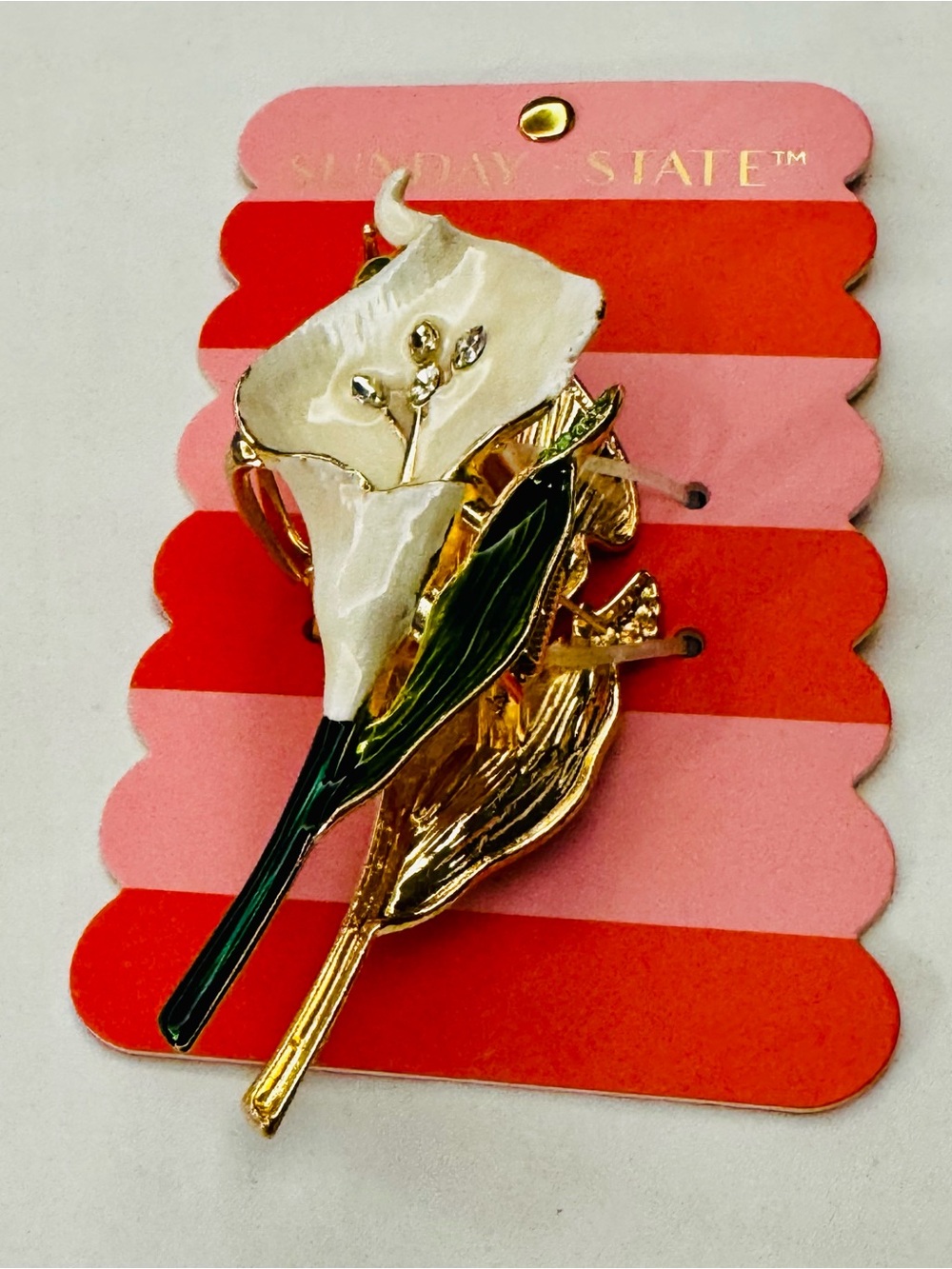 Sunday State White Calla Lily Hair Clip with Green Stem